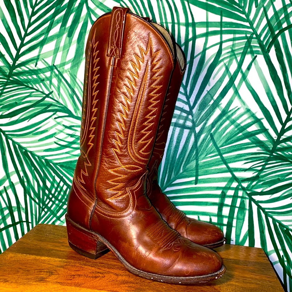 Vintage Dan Post Brown Leather Cowboy Boots Women’s 8.5 B
